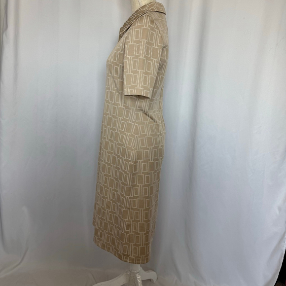 Rare Vintage Dress Knee length Mid Century Modern Pattern Beige Mod 60s M - Picture 12 of 15